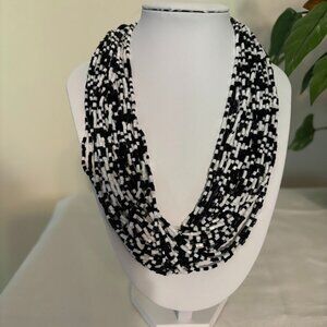 Beautiful Multi Strand Black and White Beads Necklace (19")
